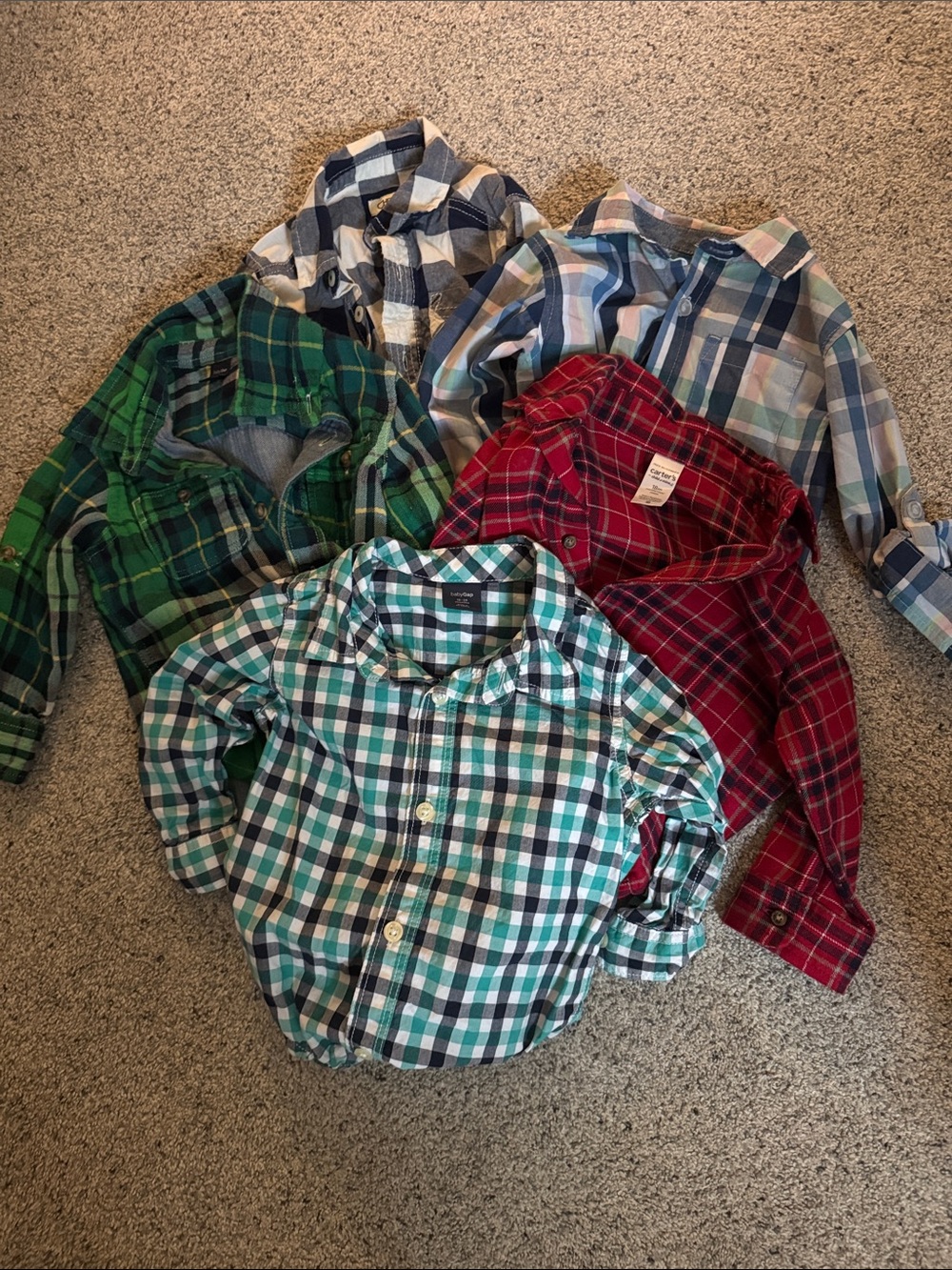 GAP Boys Plaid Button-Down Shirts - Green, Red, Blue Mix